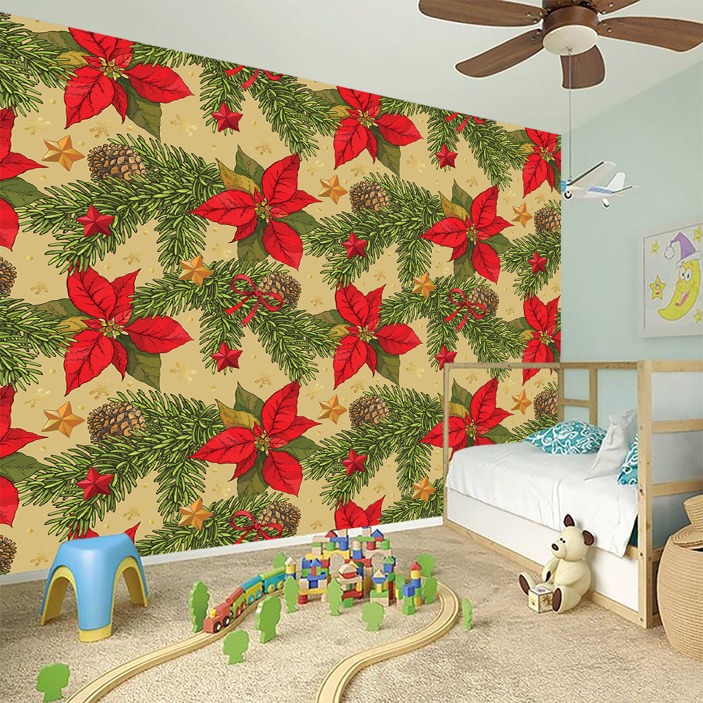 Vintage Christmas Poinsettia Print Wall Sticker