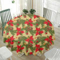 Vintage Christmas Poinsettia Print Waterproof Round Tablecloth