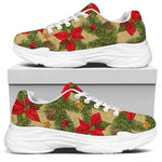 Vintage Christmas Poinsettia Print White Chunky Shoes