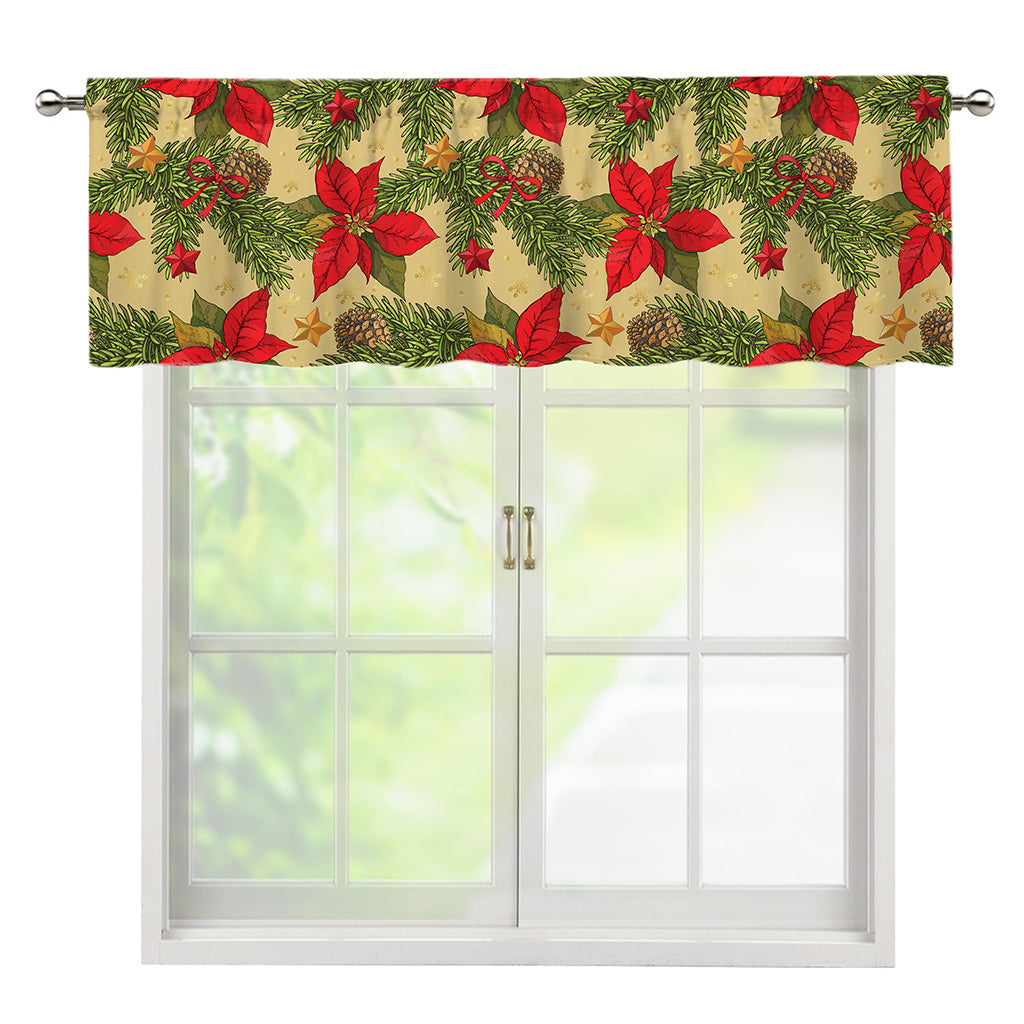 Vintage Christmas Poinsettia Print Window Valance