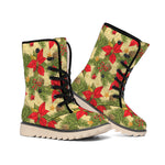 Vintage Christmas Poinsettia Print Winter Boots