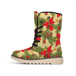 Vintage Christmas Poinsettia Print Winter Boots