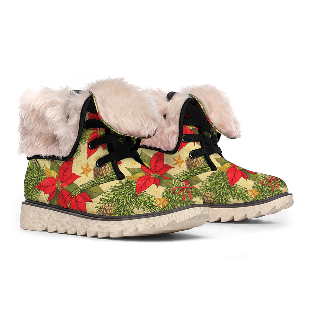 Vintage Christmas Poinsettia Print Winter Boots