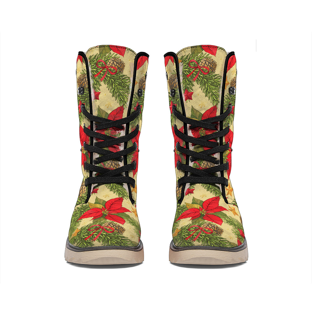 Vintage Christmas Poinsettia Print Winter Boots
