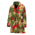 Vintage Christmas Poinsettia Print Women's Bathrobe