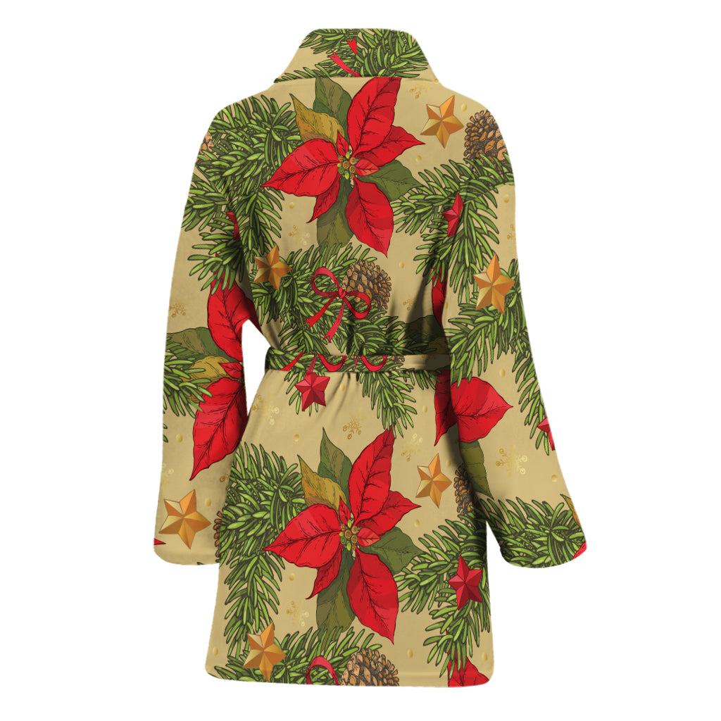 Vintage Christmas Poinsettia Print Women's Bathrobe