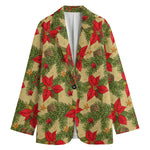 Vintage Christmas Poinsettia Print Women's Blazer