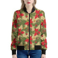 Vintage Christmas Poinsettia Print Women's Bomber Jacket
