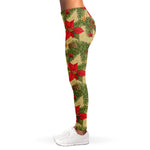 Vintage Christmas Poinsettia Print Women's Leggings
