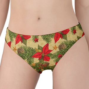 Vintage Christmas Poinsettia Print Women's Panties