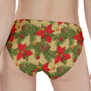 Vintage Christmas Poinsettia Print Women's Panties