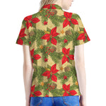 Vintage Christmas Poinsettia Print Women's Polo Shirt