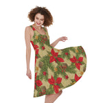 Vintage Christmas Poinsettia Print Women's Sleeveless Dress