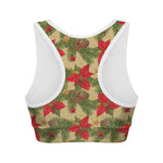 Vintage Christmas Poinsettia Print Women's Sports Bra