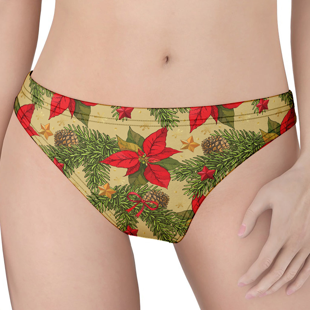 Vintage Christmas Poinsettia Print Women's Thong