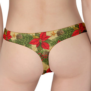 Vintage Christmas Poinsettia Print Women's Thong