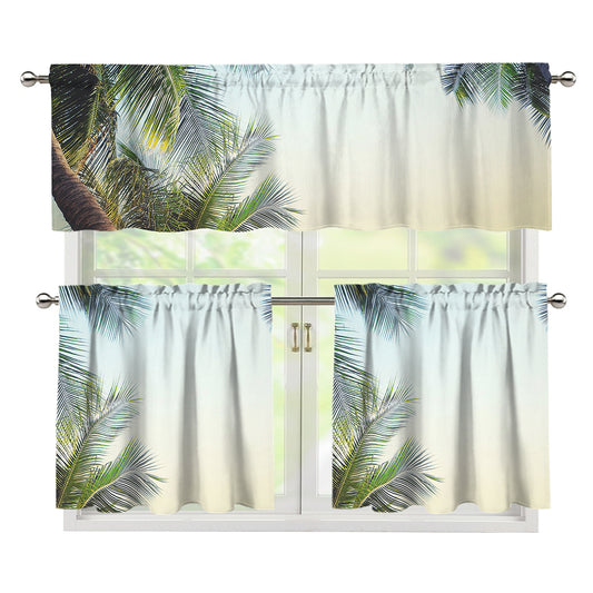 Vintage Coconut Tree Print 3 Piece Kitchen Curtains