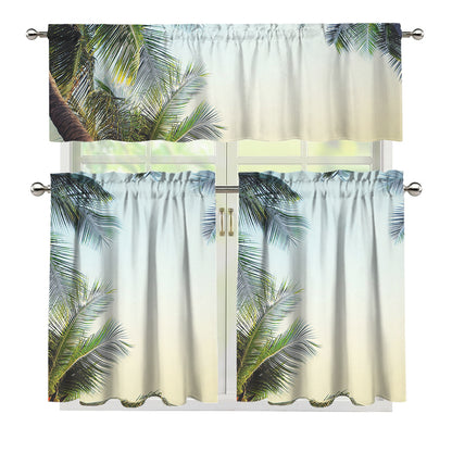 Vintage Coconut Tree Print 3 Piece Kitchen Curtains