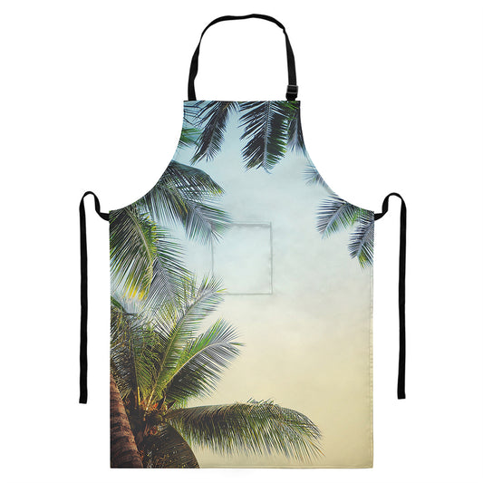 Vintage Coconut Tree Print Bib Apron With Pocket