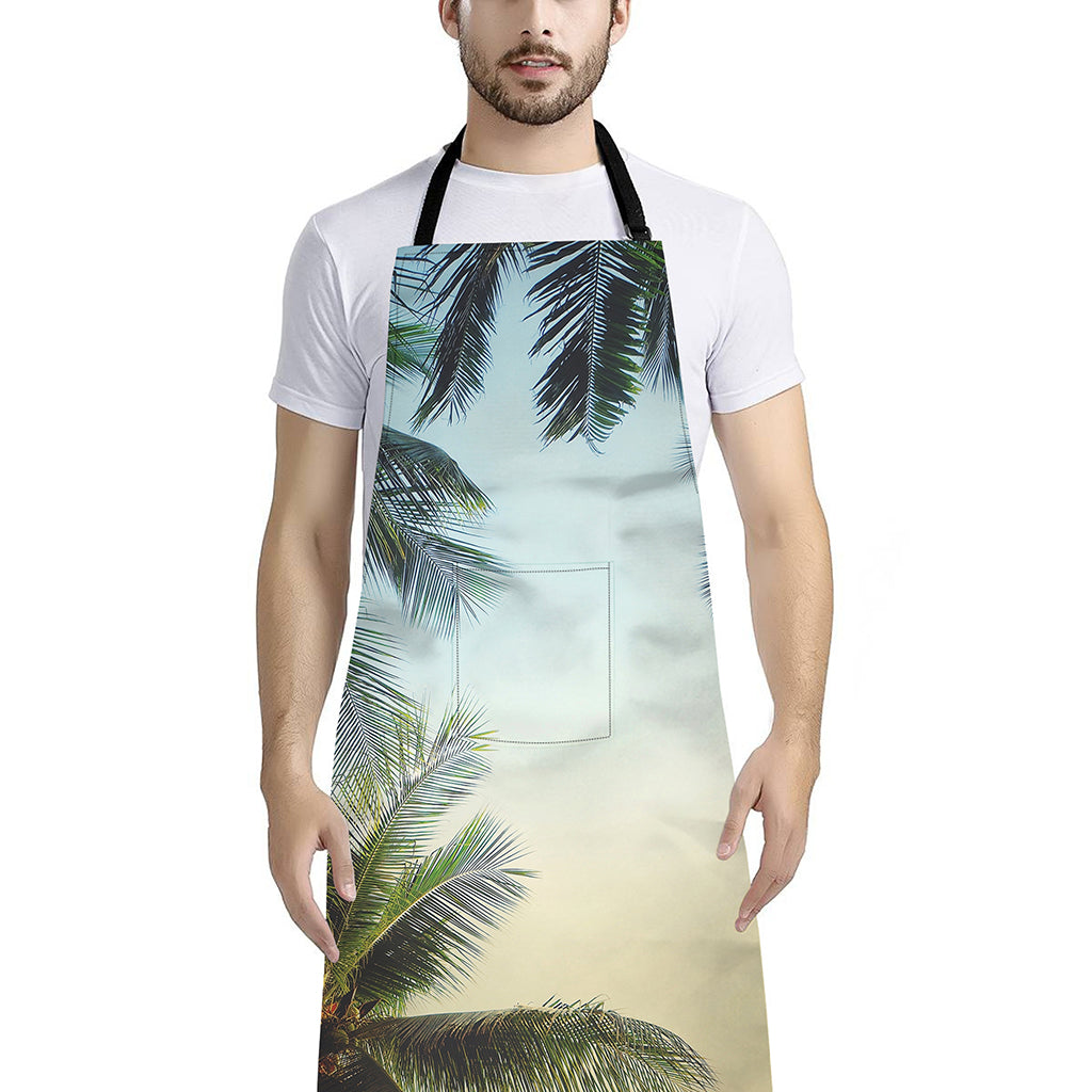 Vintage Coconut Tree Print Bib Apron With Pocket
