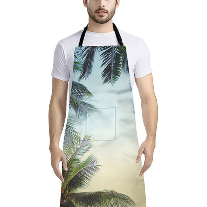 Vintage Coconut Tree Print Bib Apron With Pocket