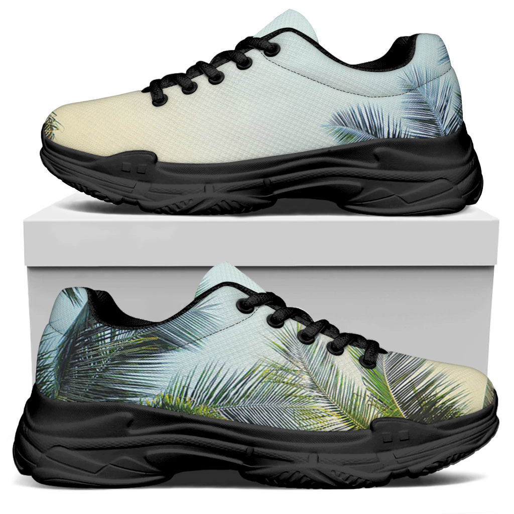 Vintage Coconut Tree Print Black Chunky Shoes