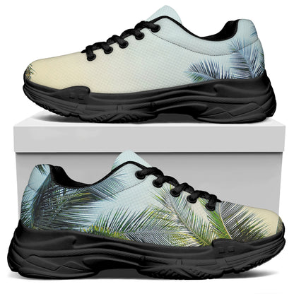 Vintage Coconut Tree Print Black Chunky Shoes