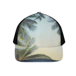 Vintage Coconut Tree Print Black Mesh Trucker Cap