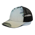 Vintage Coconut Tree Print Black Mesh Trucker Cap