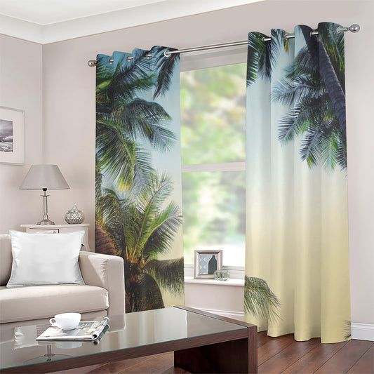 Vintage Coconut Tree Print Blackout Grommet Curtains