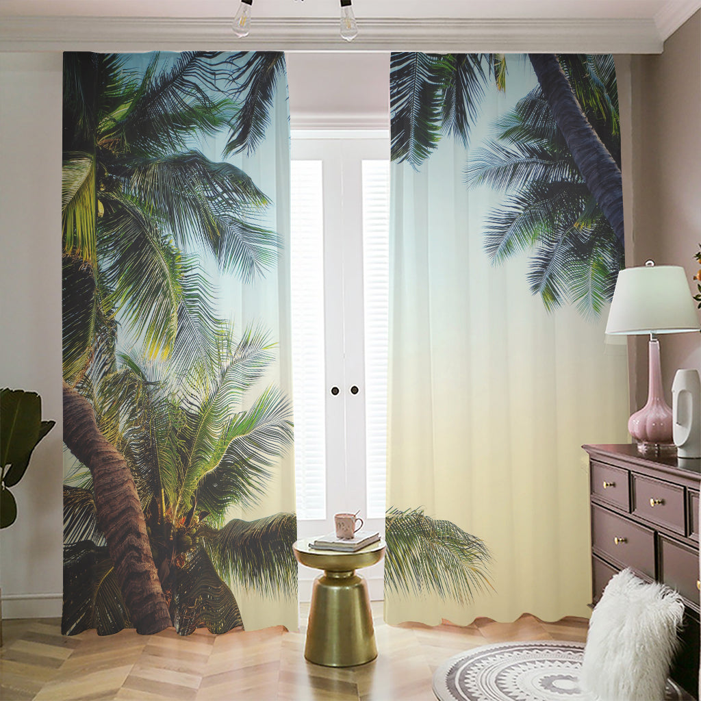 Vintage Coconut Tree Print Blackout Pencil Pleat Curtains