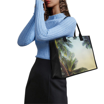 Vintage Coconut Tree Print Canvas Tote Bag