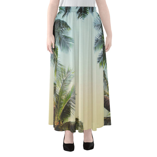Vintage Coconut Tree Print Chiffon Maxi Skirt
