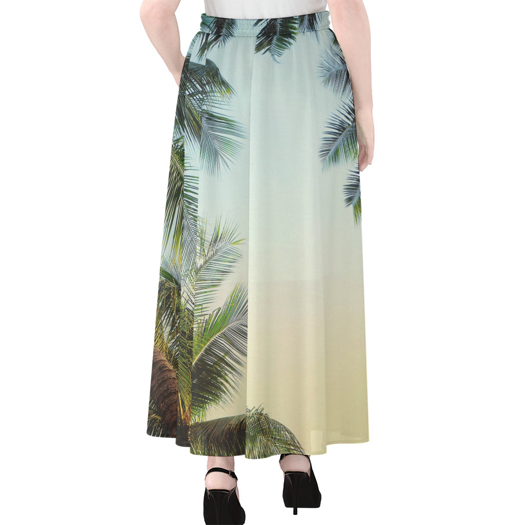 Vintage Coconut Tree Print Chiffon Maxi Skirt