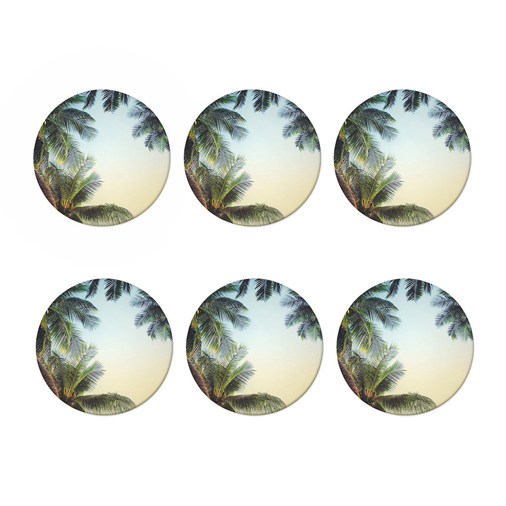 Vintage Coconut Tree Print Coaster Set