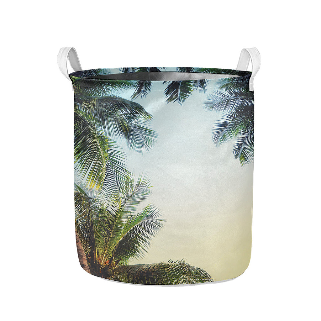 Vintage Coconut Tree Print Collapsible Laundry Basket