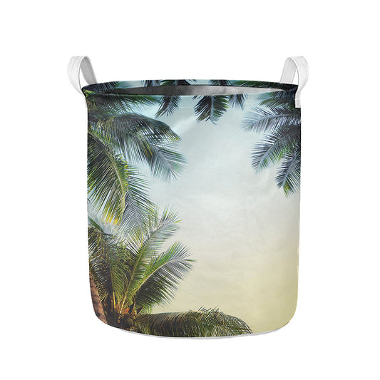 Vintage Coconut Tree Print Collapsible Laundry Basket