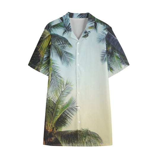 Vintage Coconut Tree Print Cotton Hawaiian Shirt