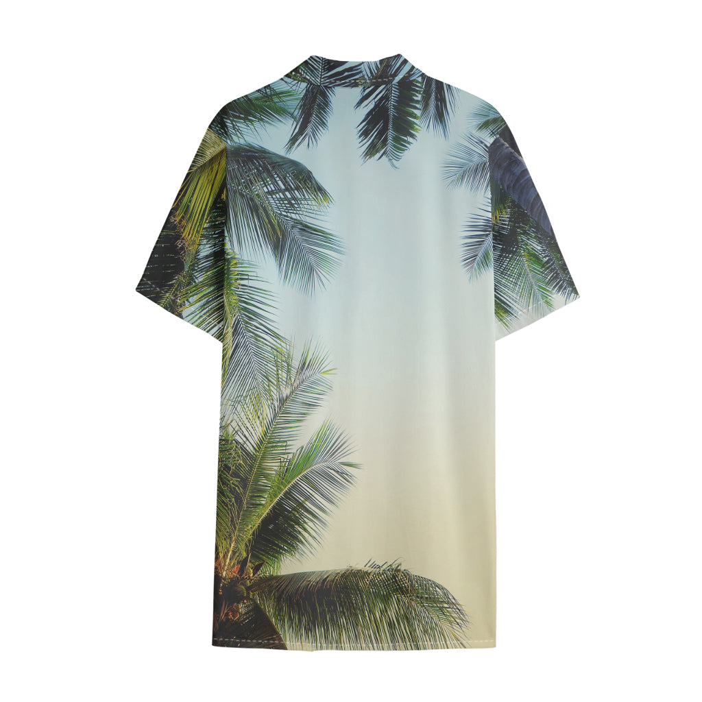Vintage Coconut Tree Print Cotton Hawaiian Shirt