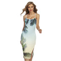 Vintage Coconut Tree Print Cross Back Cami Dress