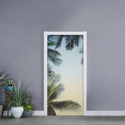 Vintage Coconut Tree Print Door Sticker