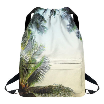 Vintage Coconut Tree Print Drawstring Backpack