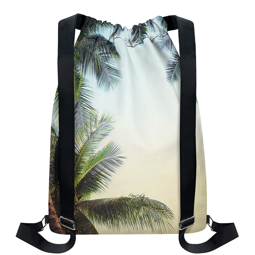 Vintage Coconut Tree Print Drawstring Backpack