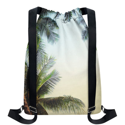 Vintage Coconut Tree Print Drawstring Backpack