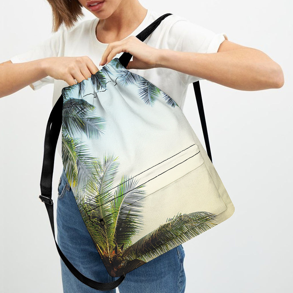 Vintage Coconut Tree Print Drawstring Backpack