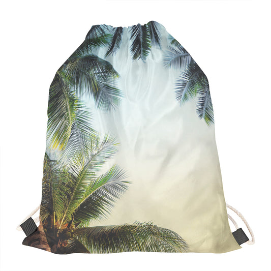 Vintage Coconut Tree Print Drawstring Bag