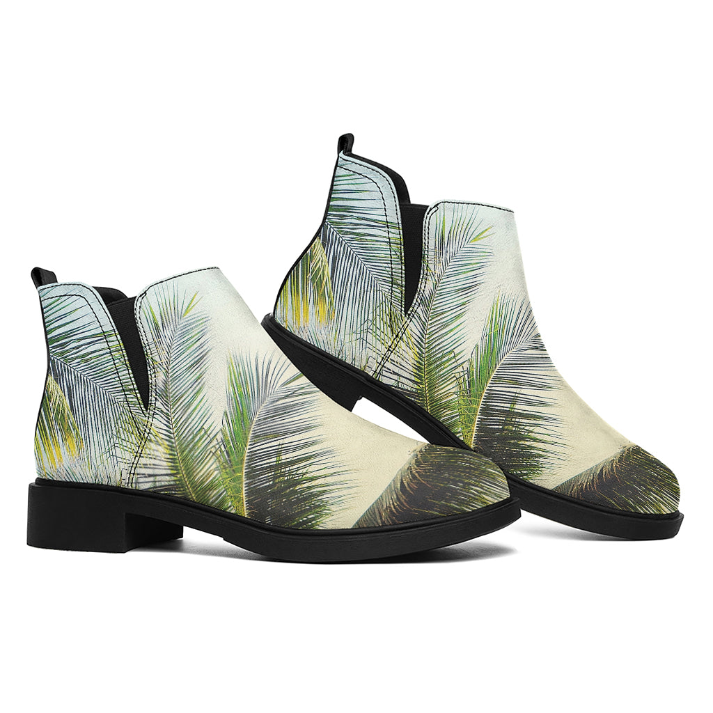 Vintage Coconut Tree Print Flat Ankle Boots