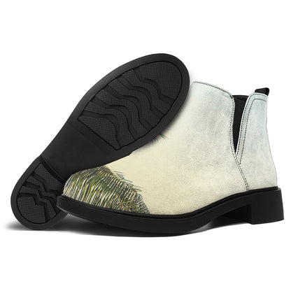 Vintage Coconut Tree Print Flat Ankle Boots