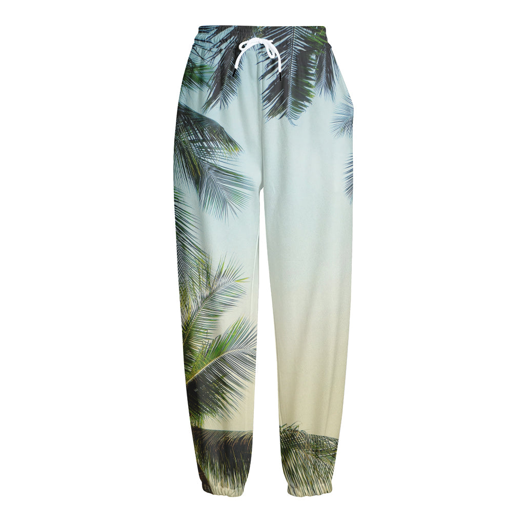Vintage Coconut Tree Print Fleece Lined Knit Pants