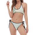 Vintage Coconut Tree Print Halter Scoop Tie Side Bikini